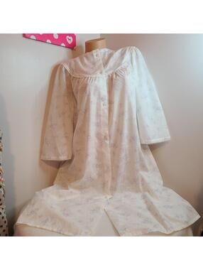 Vintage Floral Prairie Cottagecore Cotton & Lace Long Sleeve Nightgown Size M